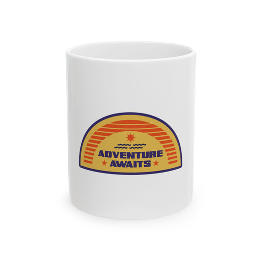 Adventure Awaits Outdoor Camping Retro Graphic Novelty Ceramic Coffee Mug