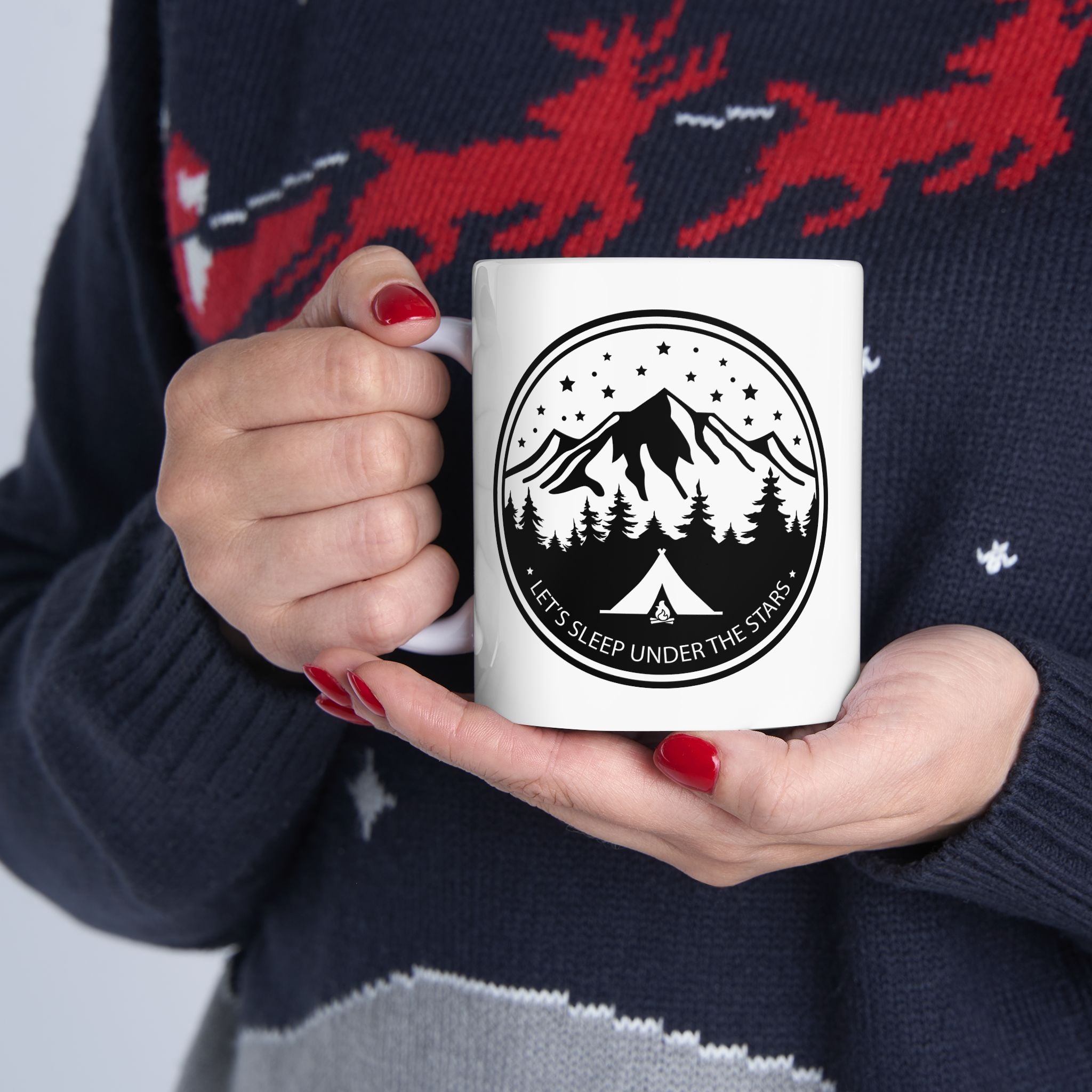 Camping Outdoors Tent Mountains Trail Novelty Coffee White Ceramic Gift Mug