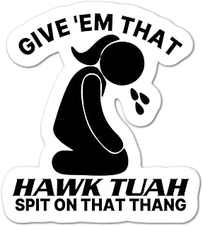 GIVE EM THAT HAWK TUAH SPIT ON THAT THANG 2024 funny 3" trending meme sticker, Perfect for planners, tumblers, cell phones, laptops, toolboxes, scrapbooks, Hawk Tuah Tush sticker, NOT a vehicle decal!