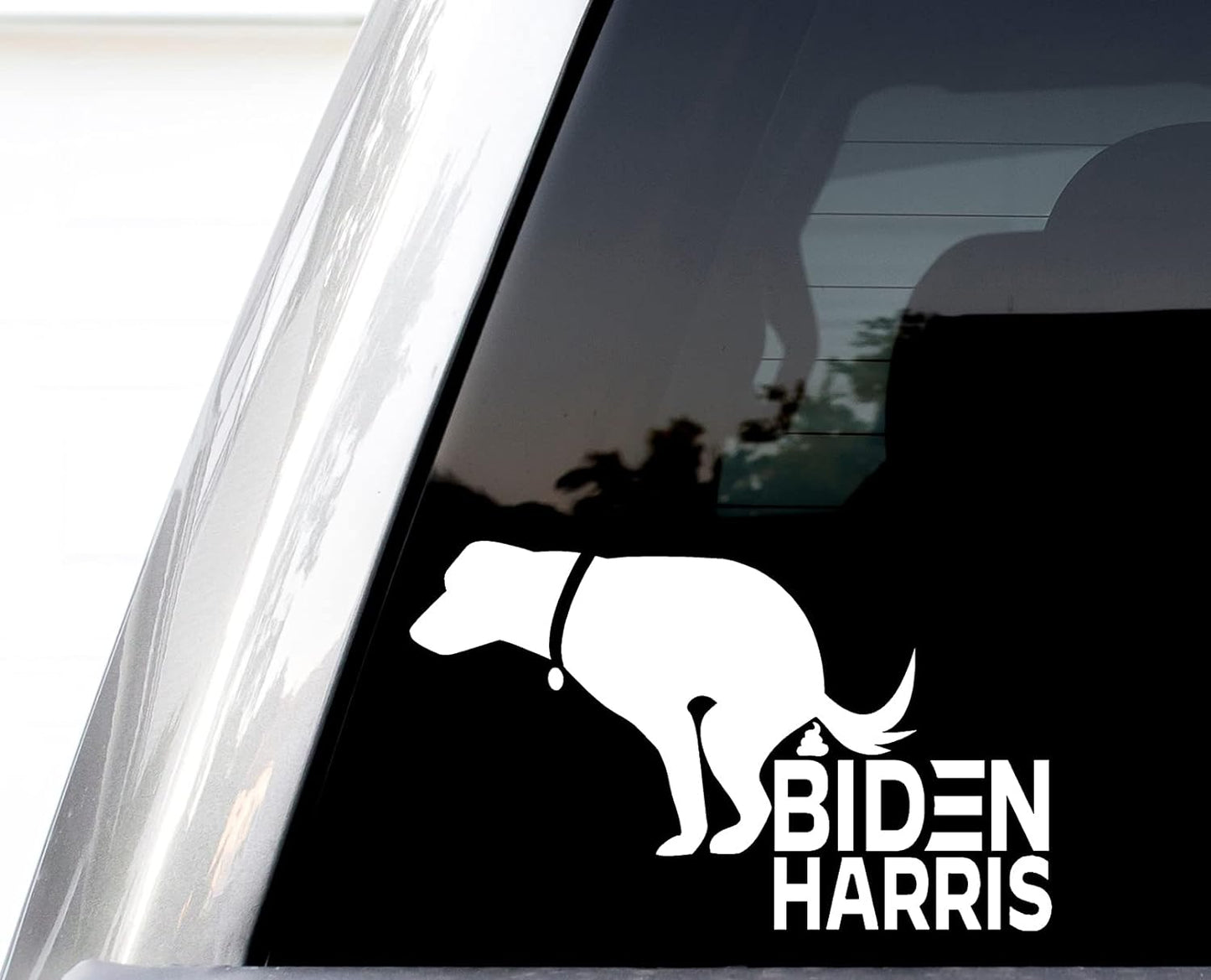 Funny Biden Harris Dog Poop 6" White Vinyl Decal Sticker For Car Truck Window