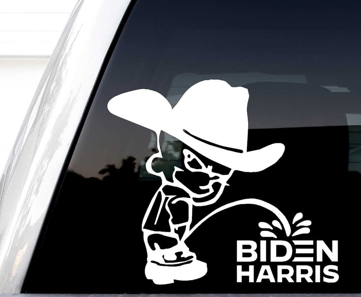 Calcomanía de vinilo blanca de 5 pulgadas con la frase "Biden Harris Pee" para ventana de coche o camión.