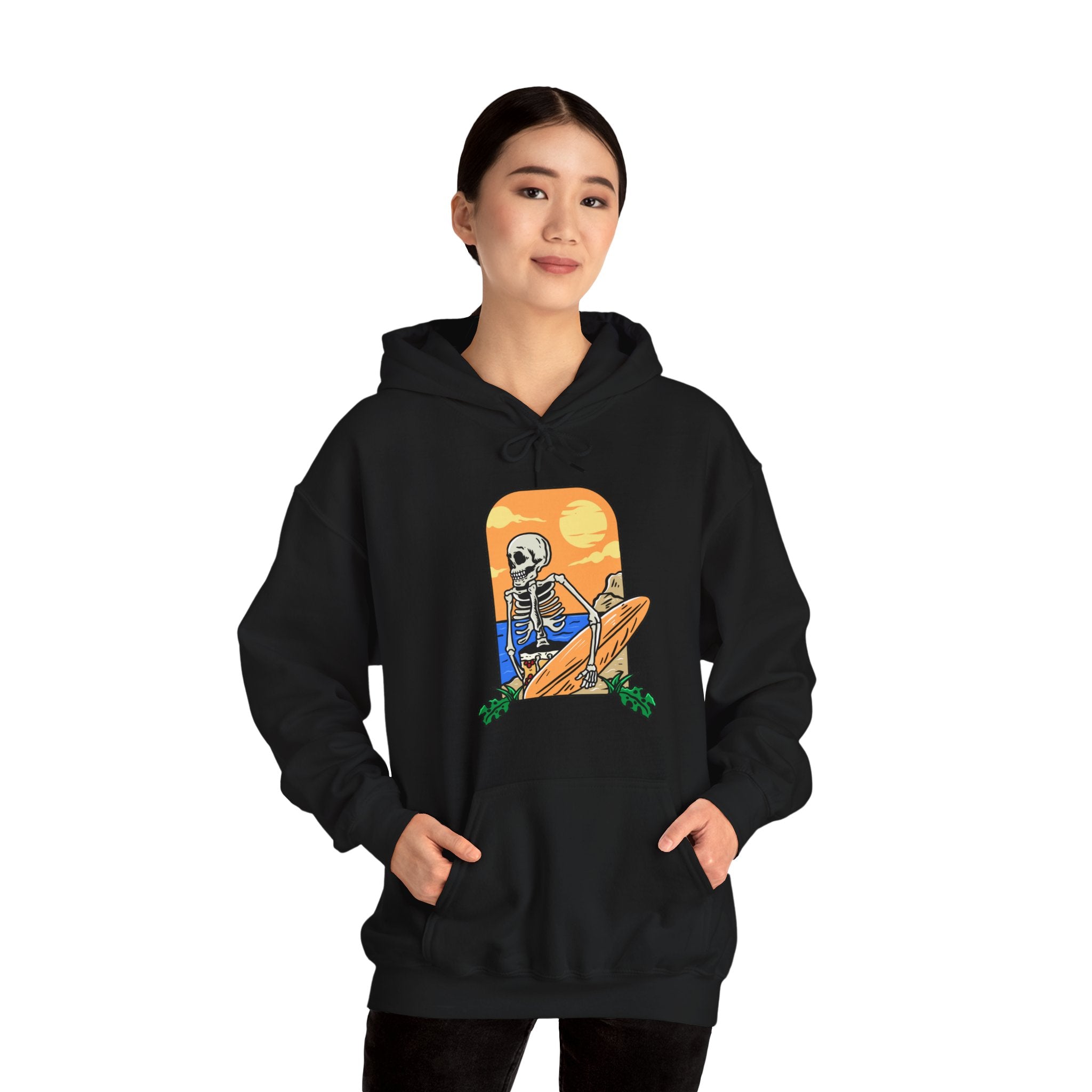 Surfing Skeleton Beach Unisex Graphic Novelty Hoodie