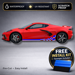 Chevy Corvette C8 Checkered Racing Stripe Decals - Two-Tone Rocker Panel Kit Set of 2 (2020-Present)