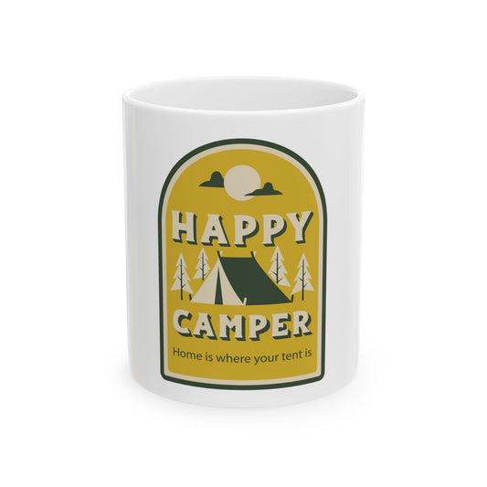 Happy Camper Outdoor Camping Retro Graphic Novelty Ceramic Coffee Mug