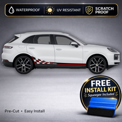 Porsche Cayenne Checkered Racing Stripe Decals - Two-Tone Rocker Panel Kit Set of 2 (2018-Present)