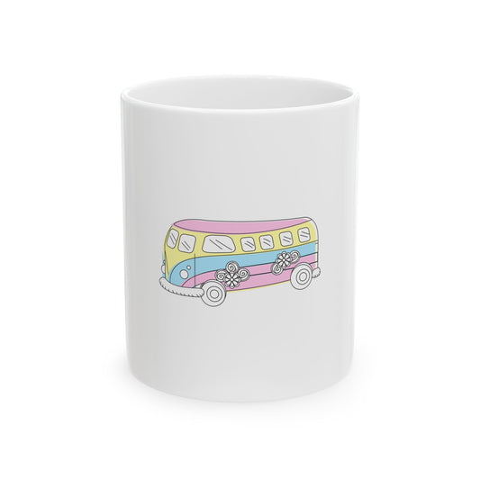 Rainbow Vintage Retro Bus Graphic Novelty Ceramic Coffee Mug