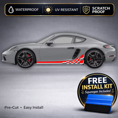 Porsche 718 Cayman Checkered Racing Stripe Decals - Two-Tone Rocker Panel Kit Set of 2