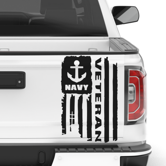 Navy Veteran Tattered USA Flag Vinyl Decal Sticker