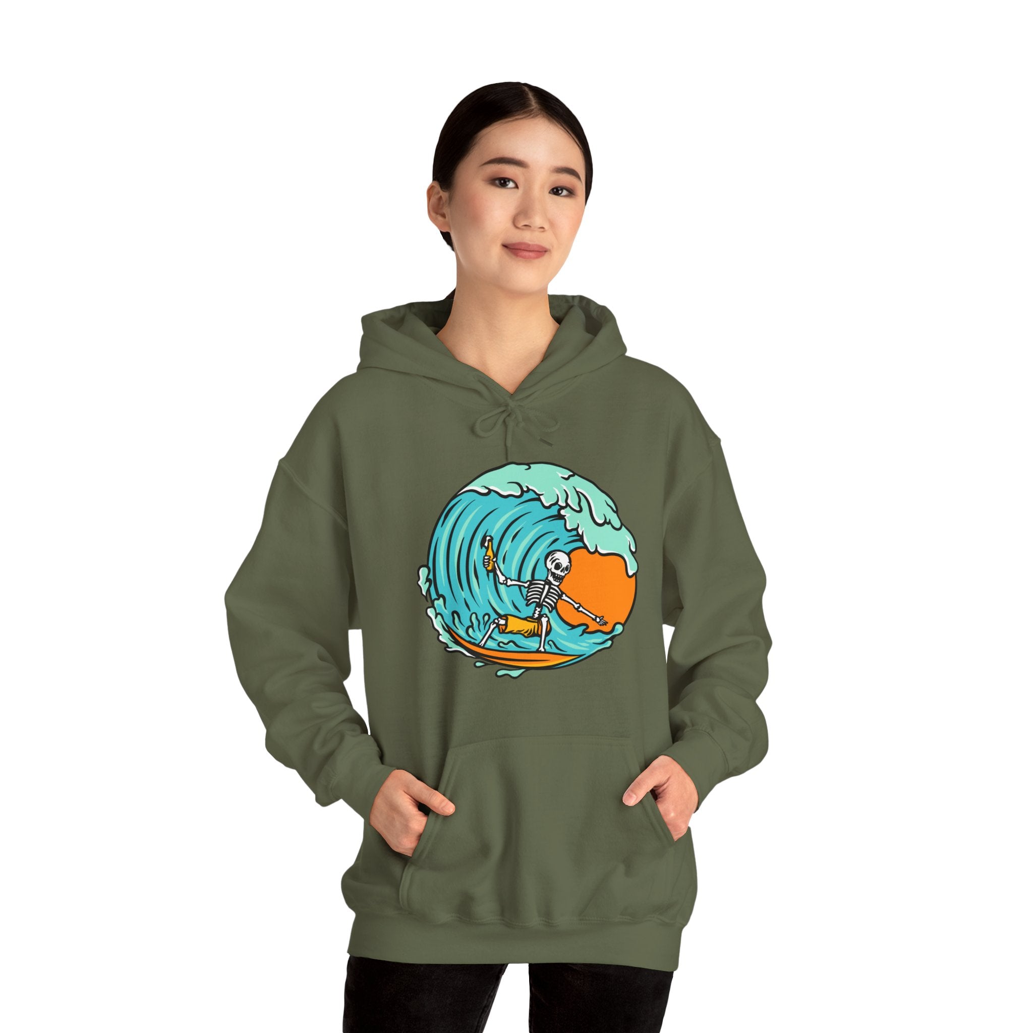 Surfing Skeleton Surfing Ocean Unisex Graphic Novelty Hoodie