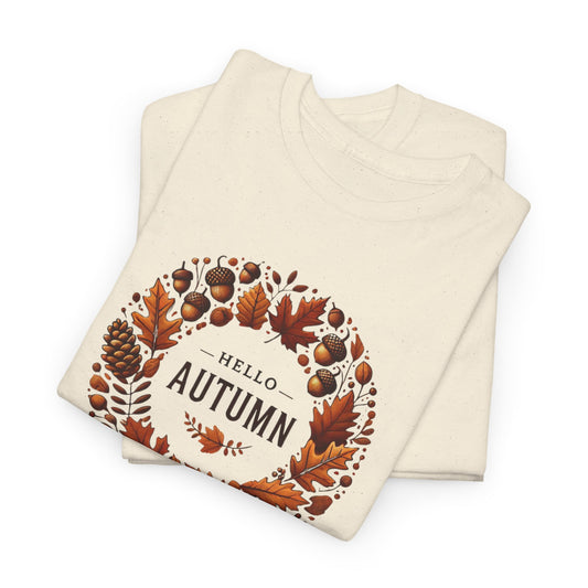 Hello Autumn Fall Wreath Leaf Design T-Shirt