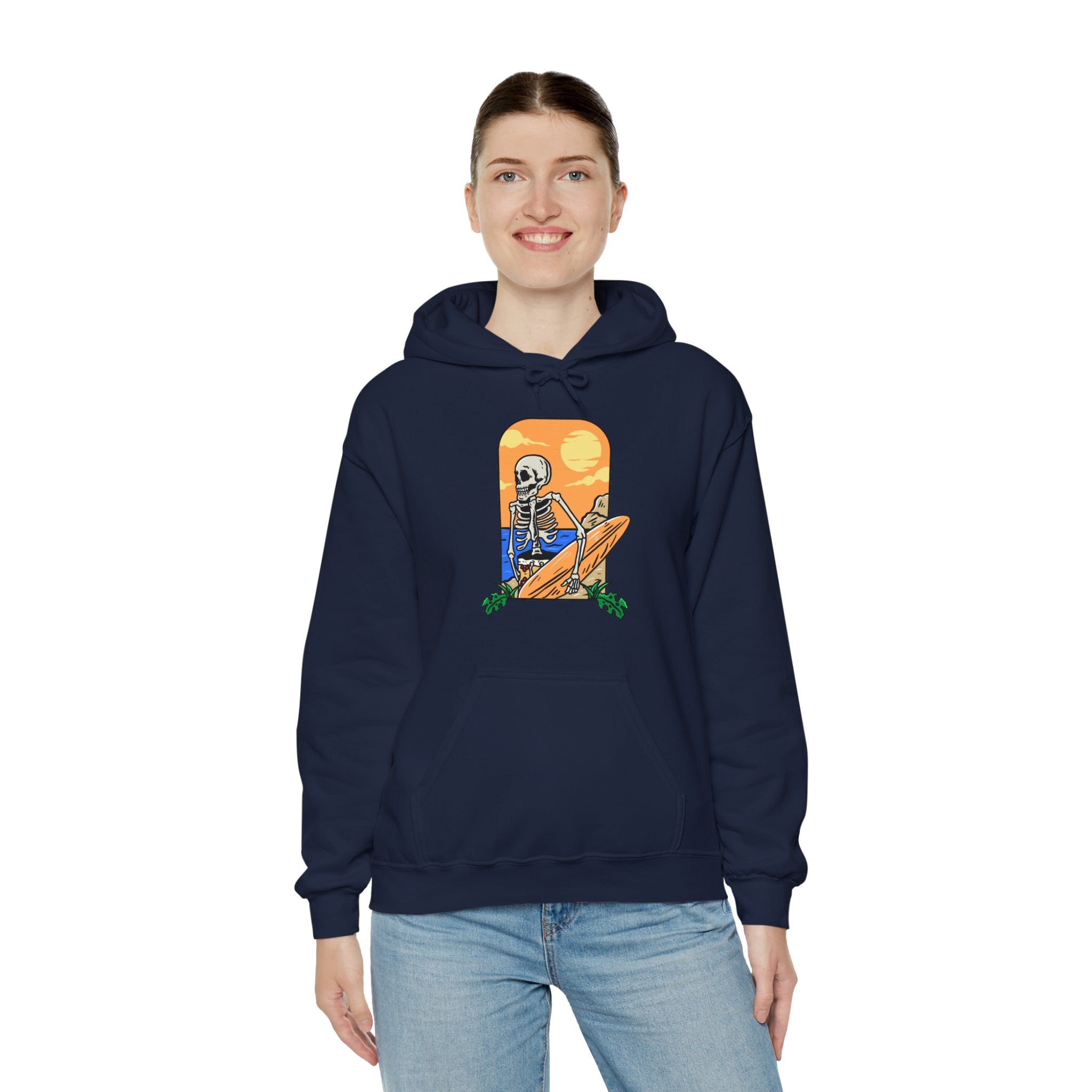 Surfing Skeleton Beach Unisex Graphic Novelty Hoodie