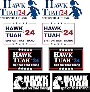 Hawk Tuah Spit On That Thang Decal - 8 PCS Hawk tuah Sticker - Hawk tuah Bumper Sticker- Hawk Tush spit on That Thang Sticker- Suitable for Fun Stickers on Cars, laptops, suitcases, etc