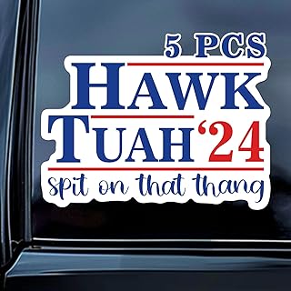 Aolamegs 5 Pack Hawk Tuah Spit on That Thing Meme Stickers, Funny Bumper Sticker, Weatherproof Hilarious Decal for Cars, Bumpers, Laptops, Water Bottles