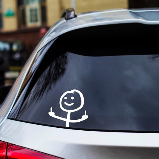 Funny Stick Figure Middle Finger 5" White Vinyl Decal Sticker For Car Truck Window