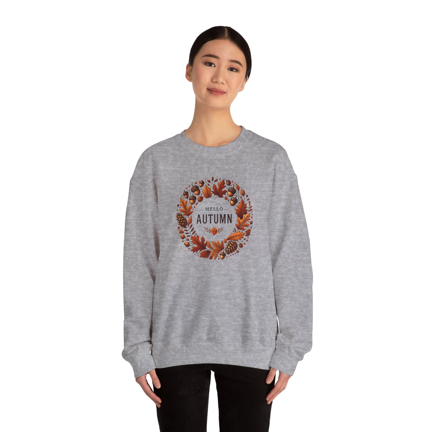 Hello Autumn Fall Wreath Leaf Design Sweatshirt