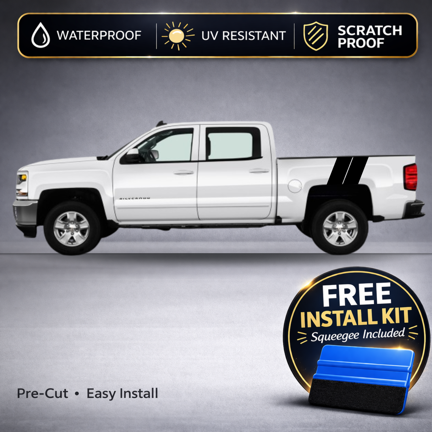 Chevy Silverado Rear Bed Hash Mark Stripe Decals - Double Stripe Accent Kit Set of 2 (2014-2018)