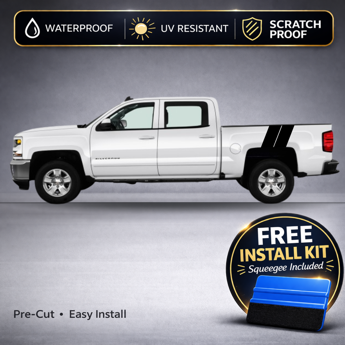 Chevy Silverado Rear Bed Hash Mark Stripe Decals - Double Stripe Accent Kit Set of 2 (2014-2018)