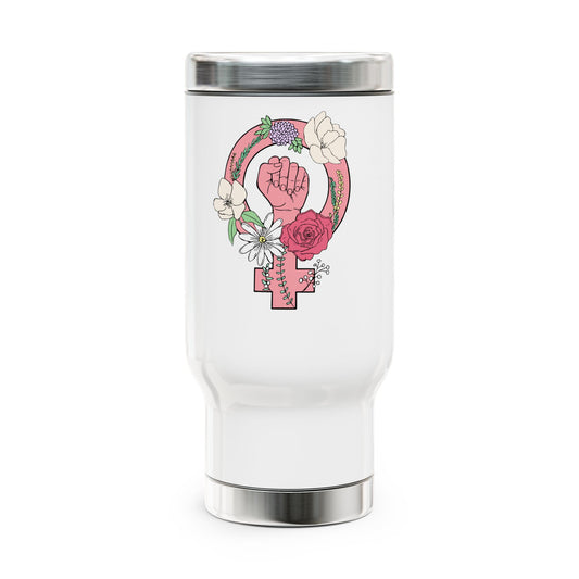 Women's Rights Feminist Stainless Steel Travel Mug with Handle, 14oz