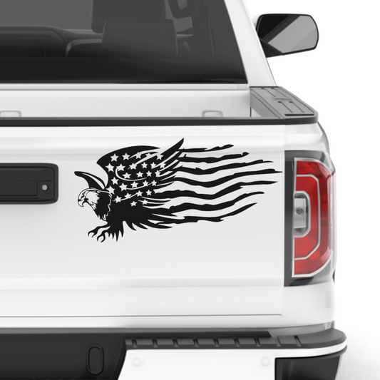 Flying Bald Eagle Tattered USA Flag Patriotic Decal Sticker