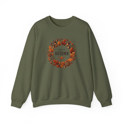 Hello Autumn Fall Wreath Leaf Design Sweatshirt