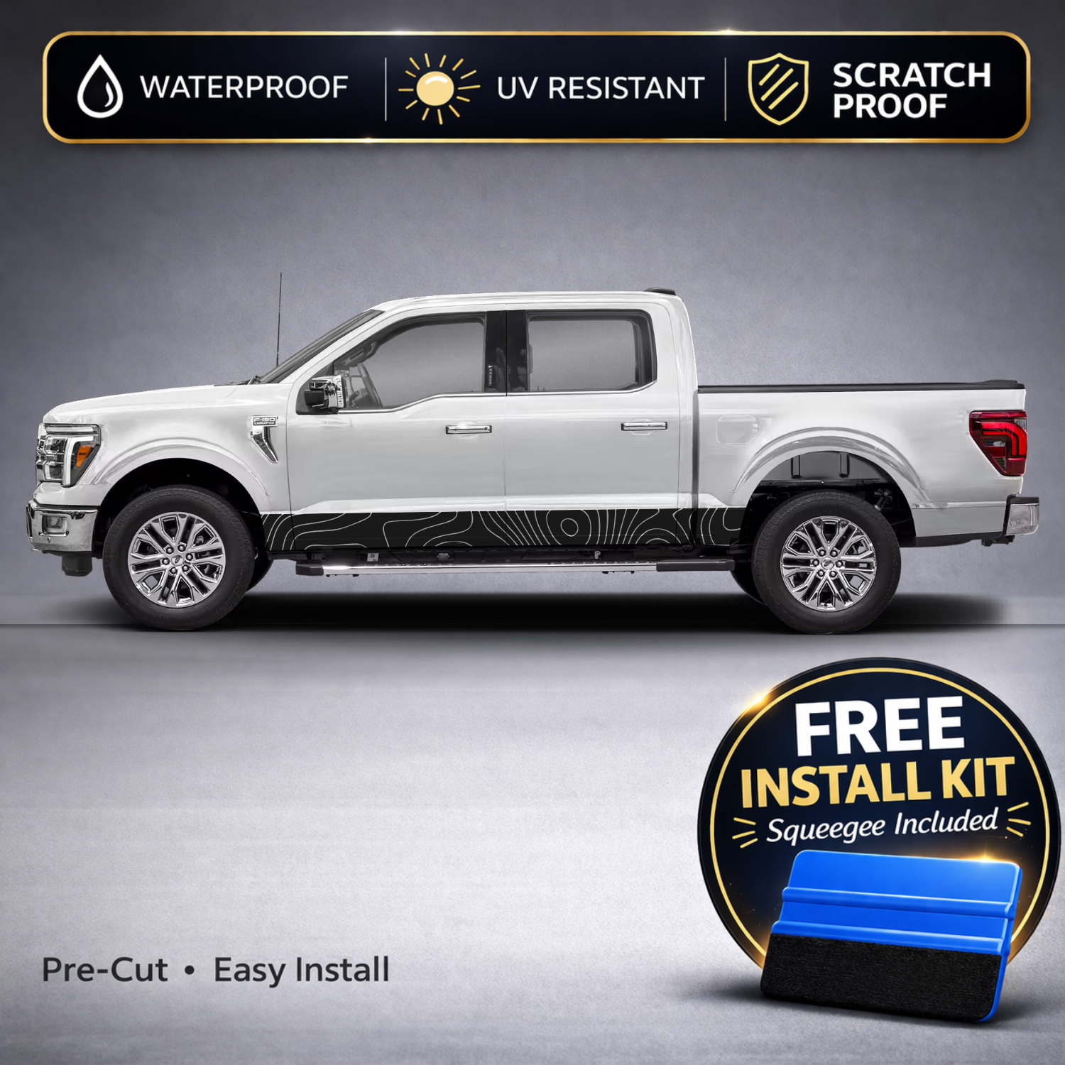 Ford F-150 Topographic Rocker Panel Decals - Topo Map Stripe Kit Set of 2 (2021-Present)
