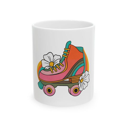 Cute Vintage Retro Rollerskates Ceramic Coffee Mug