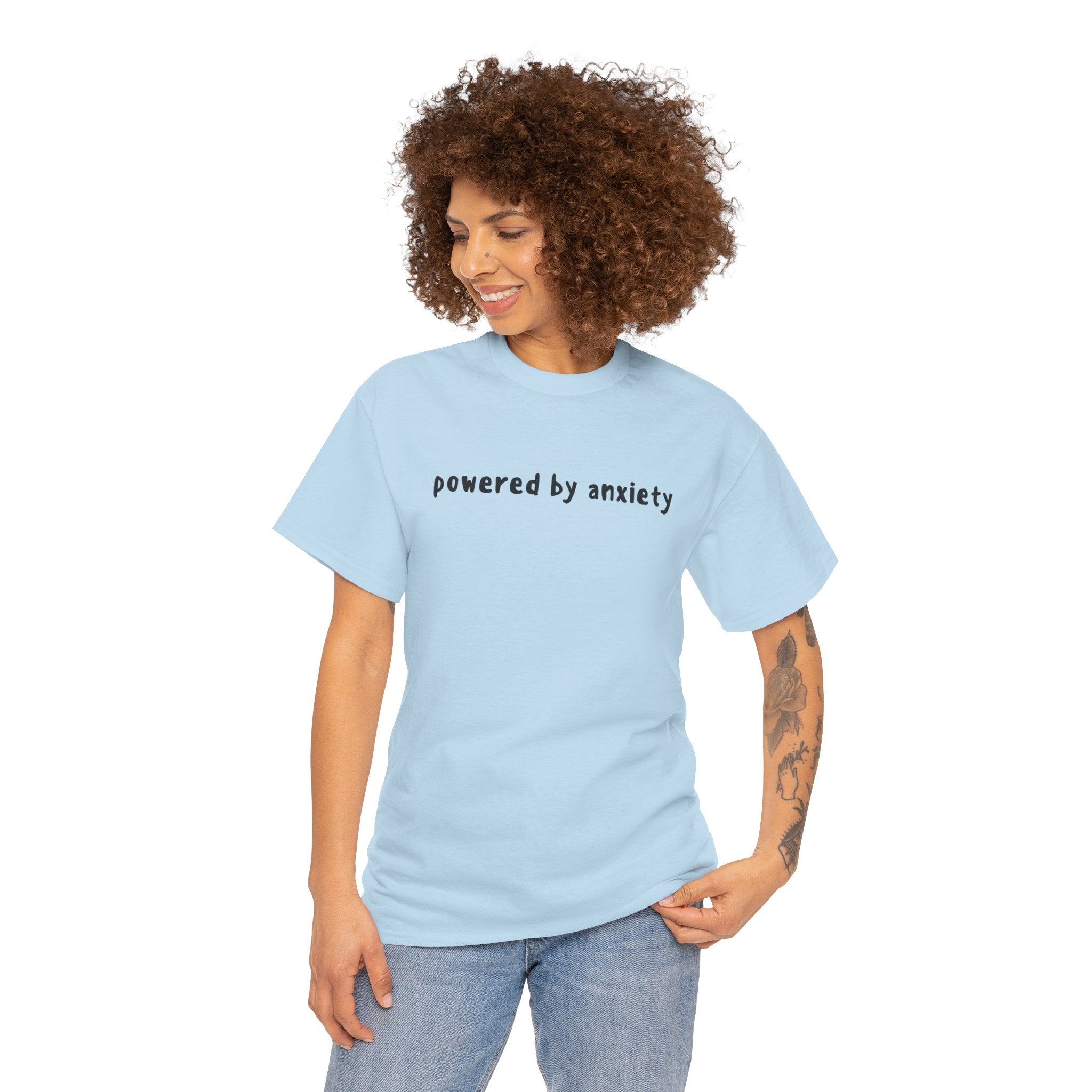 Powered By Anxiety Funny Meme Graphic Novelty Gift Unisex T-Shirt