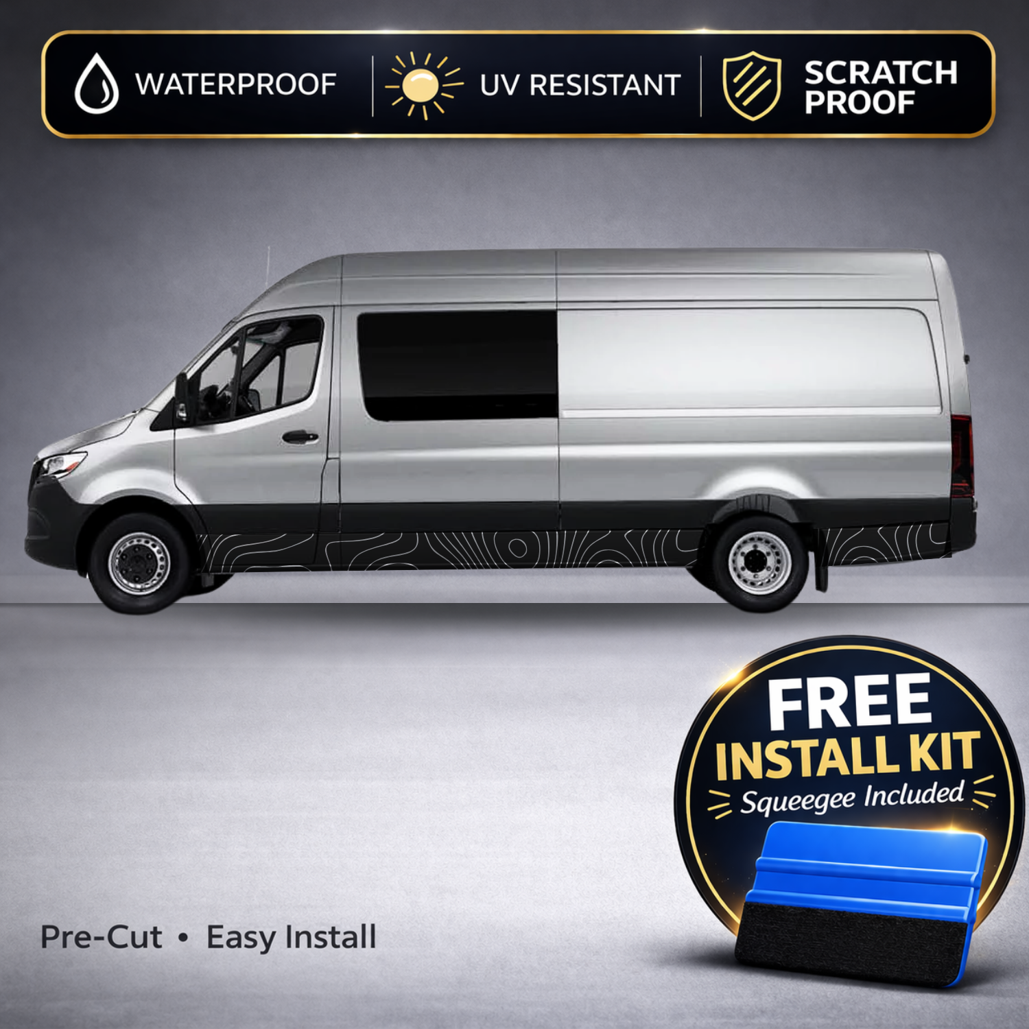 Mercedes Sprinter Topographic Lower Body Decals - Topo Map Rocker Panel Kit Set of 2 (2019-Present)