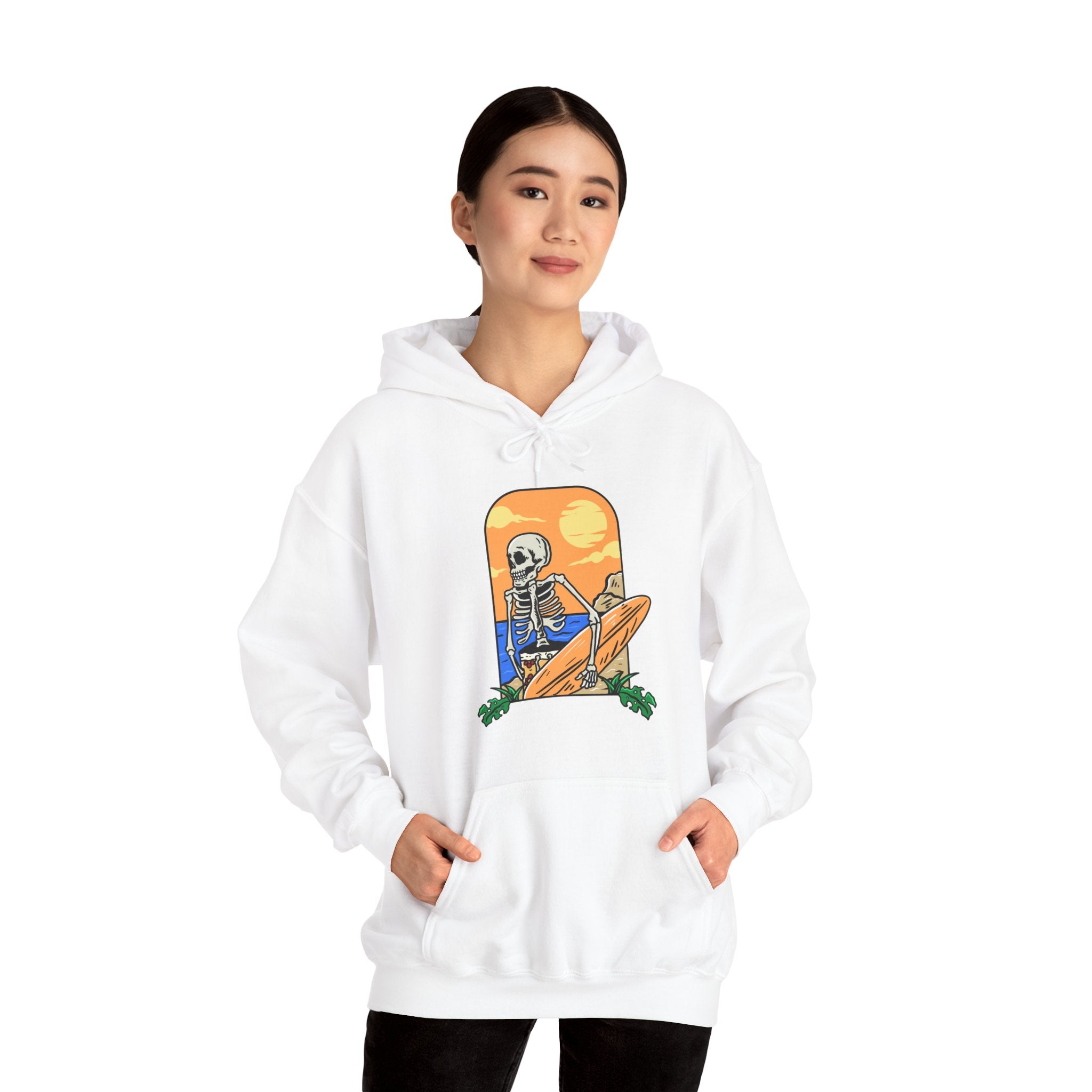 Surfing Skeleton Beach Unisex Graphic Novelty Hoodie