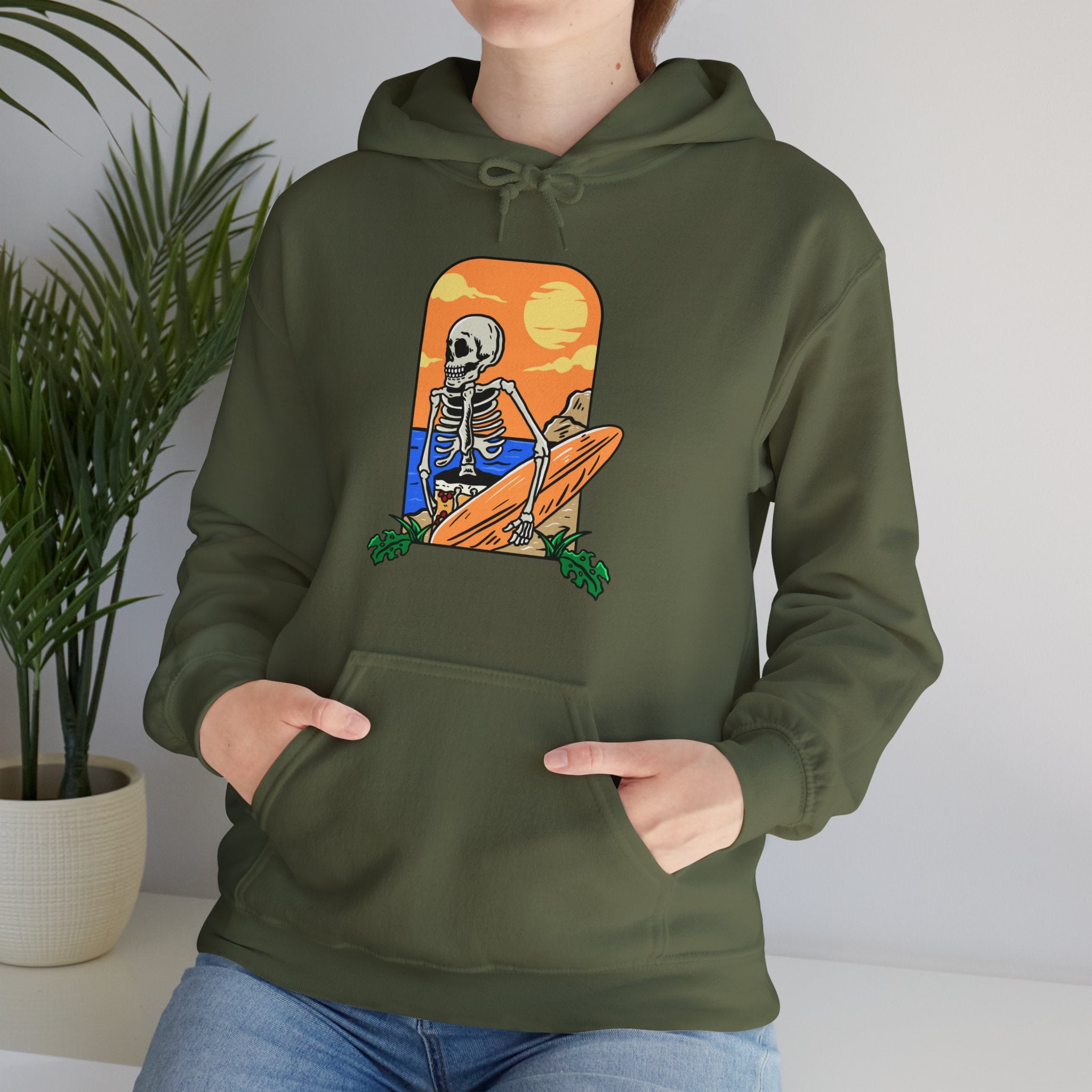 Surfing Skeleton Beach Unisex Graphic Novelty Hoodie