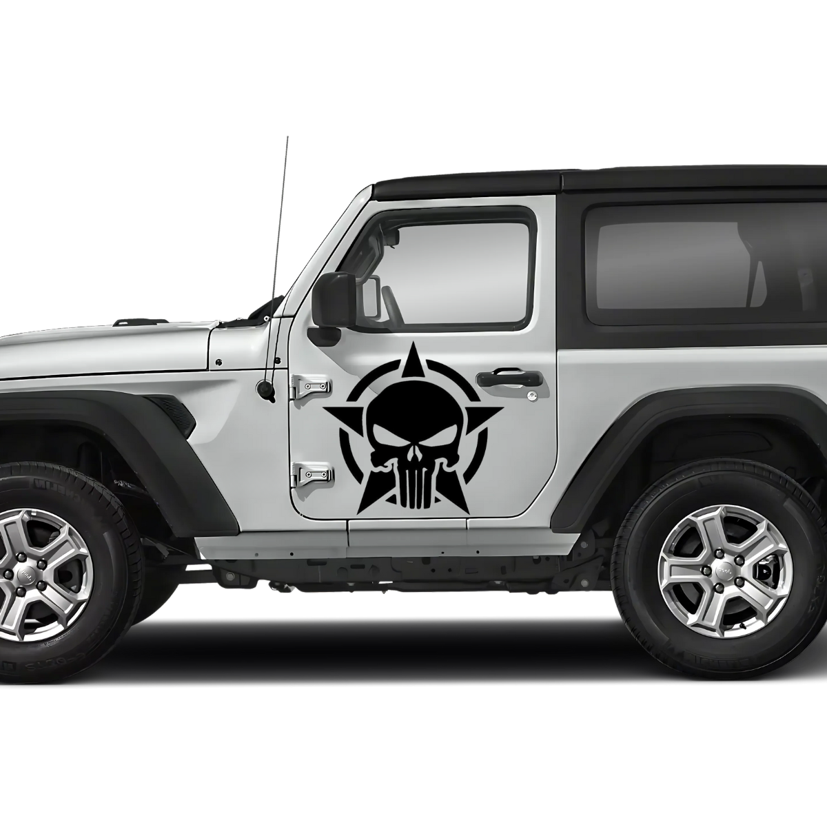 Distressed Punisher Skull with Star Jeep Decal