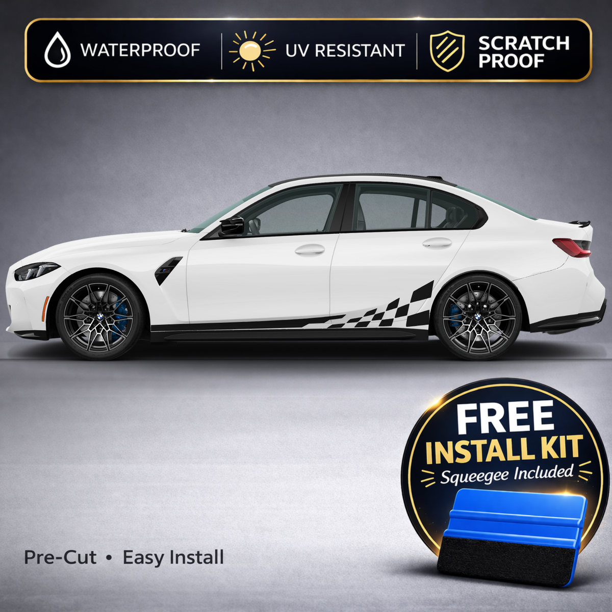 BMW M3 Checkered Rocker Stripe Decals - Two-Tone Racing Stripe Kit Set of 2 (G80, 2021-Present)