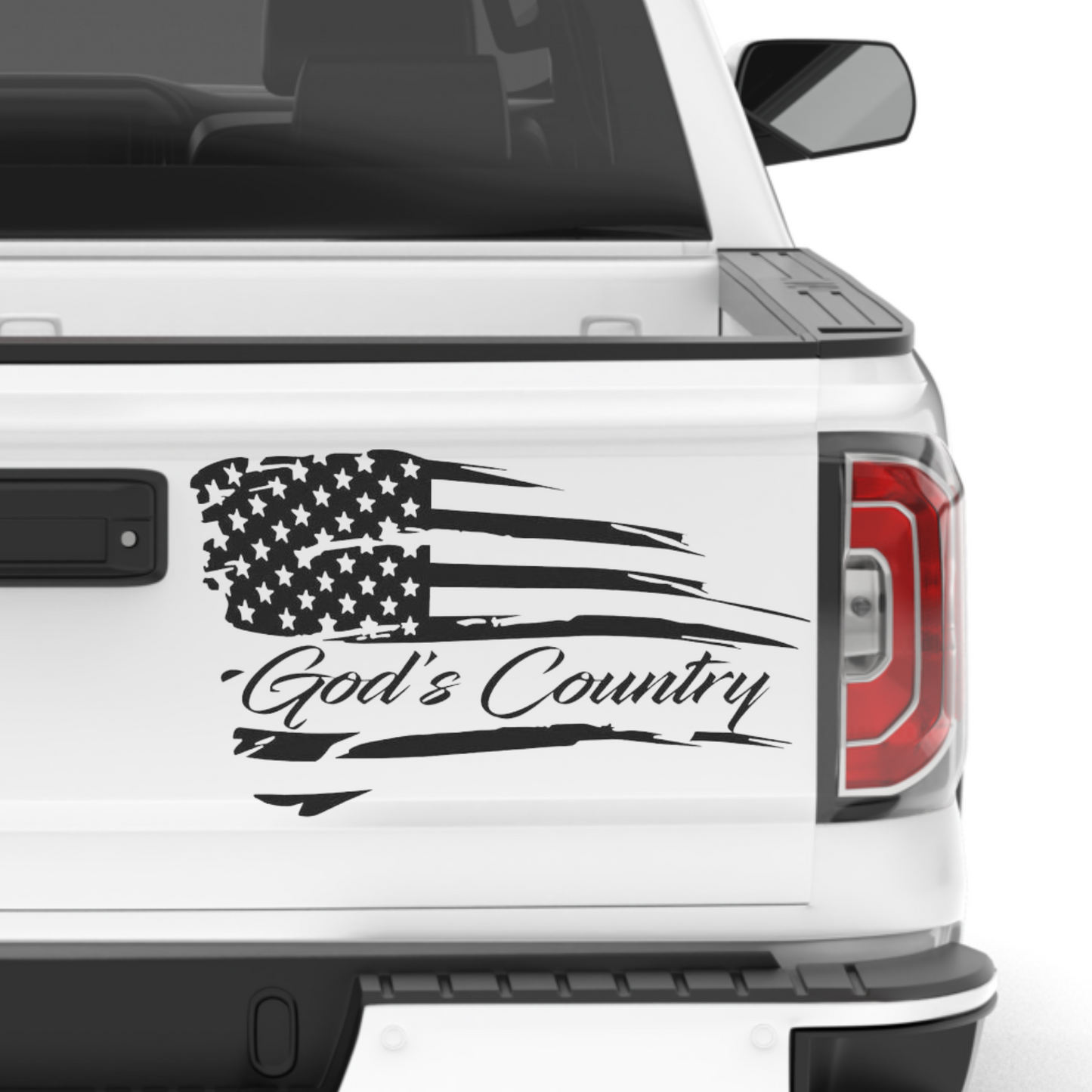 Gods Country Patriotic Tattered American USA Flag Decal Sticker