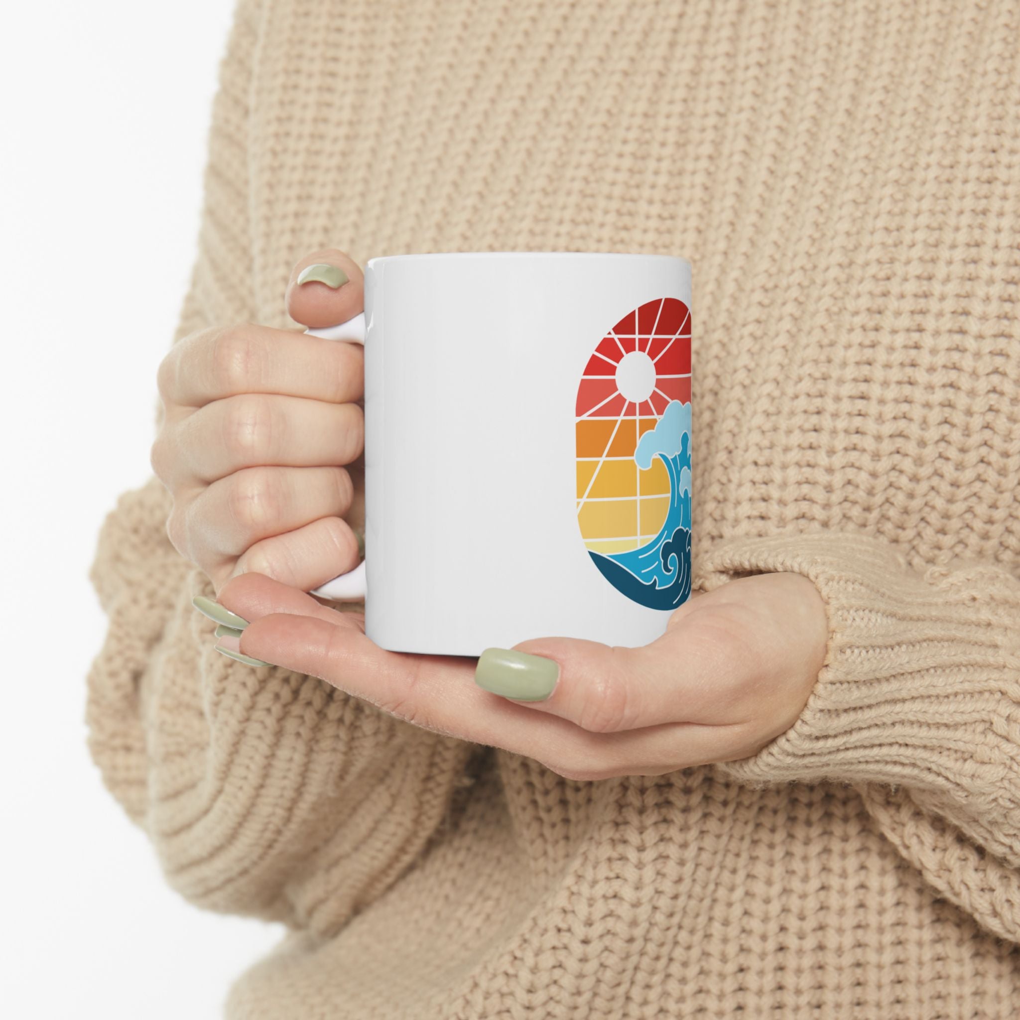 Cute Wave Ocean Sunset Vintage Retro Ceramic Coffee Mug