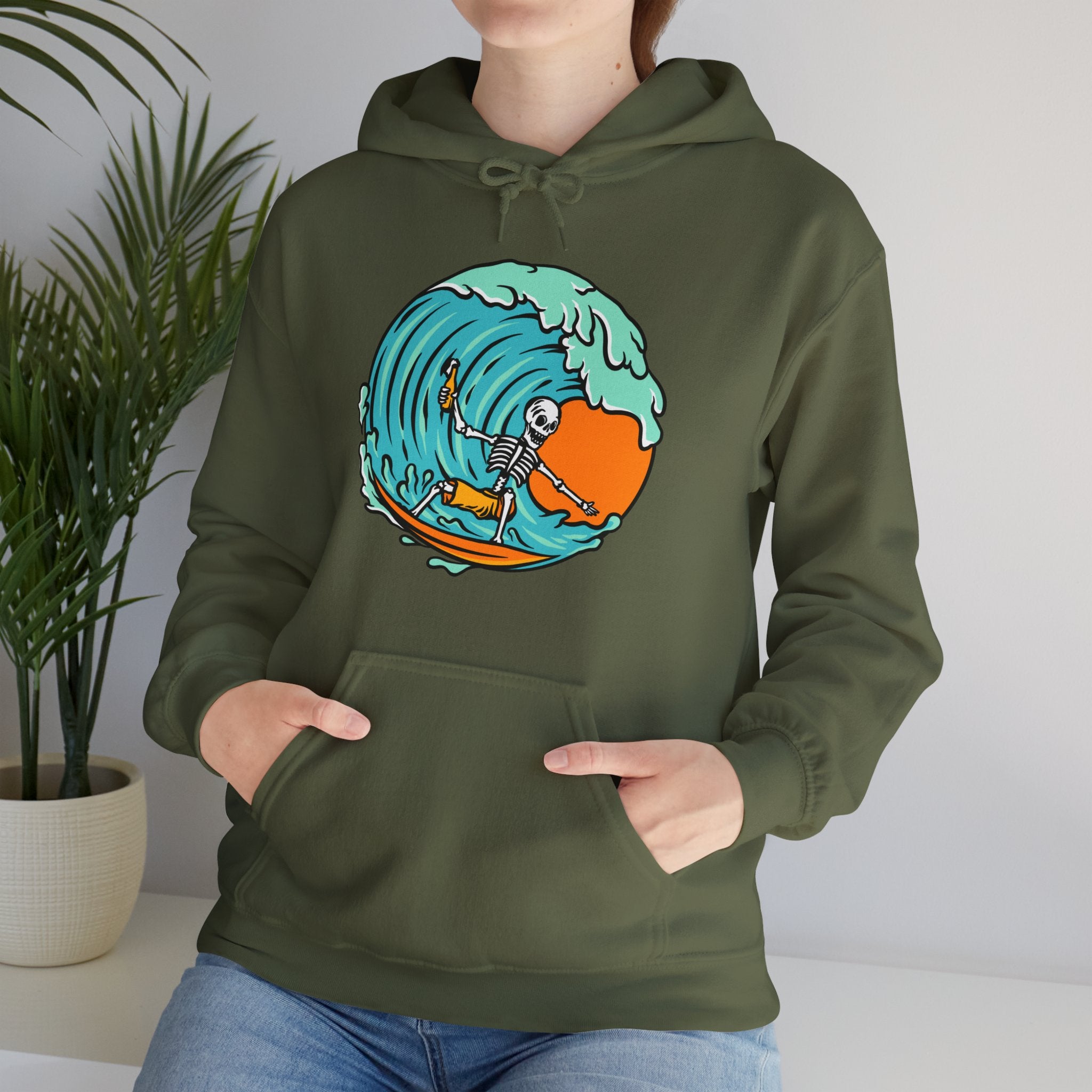 Surfing Skeleton Surfing Ocean Unisex Graphic Novelty Hoodie