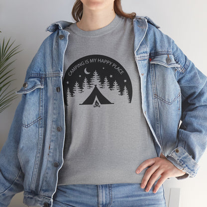 Camping T-Shirt Gifts Outdoors Hiking Camping Is my Happy Place Unisex Grey Tee