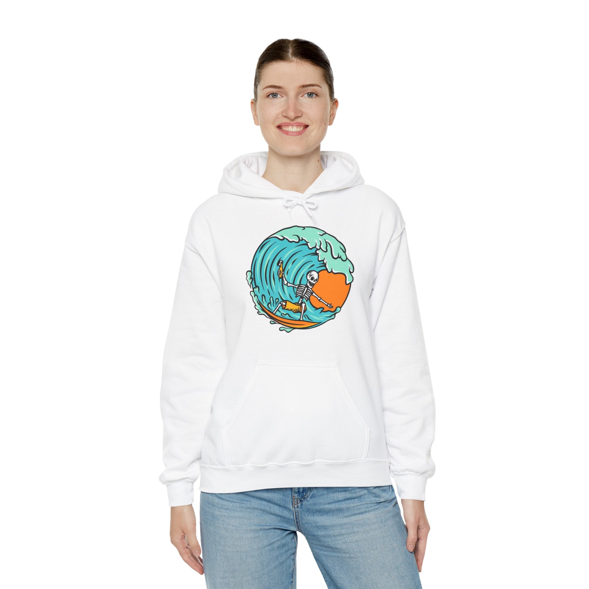 Surfing Skeleton Surfing Ocean Unisex Graphic Novelty Hoodie