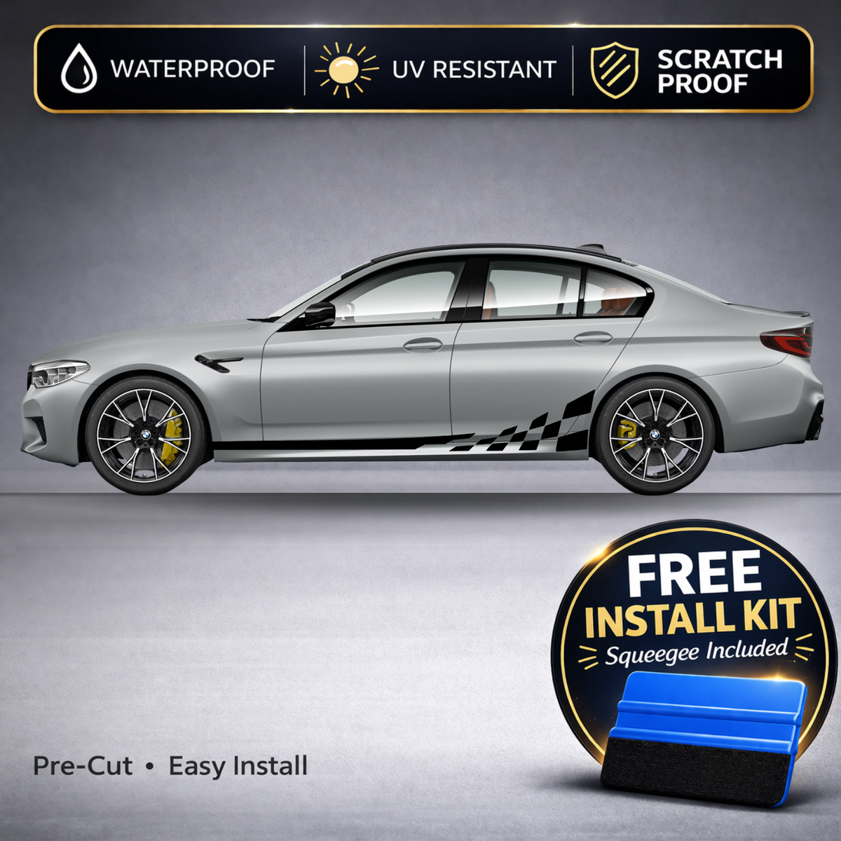 BMW M5 Checkered Rocker Stripe Decals - Racing Stripe Kit Set of 2 (F90, 2018-Present)