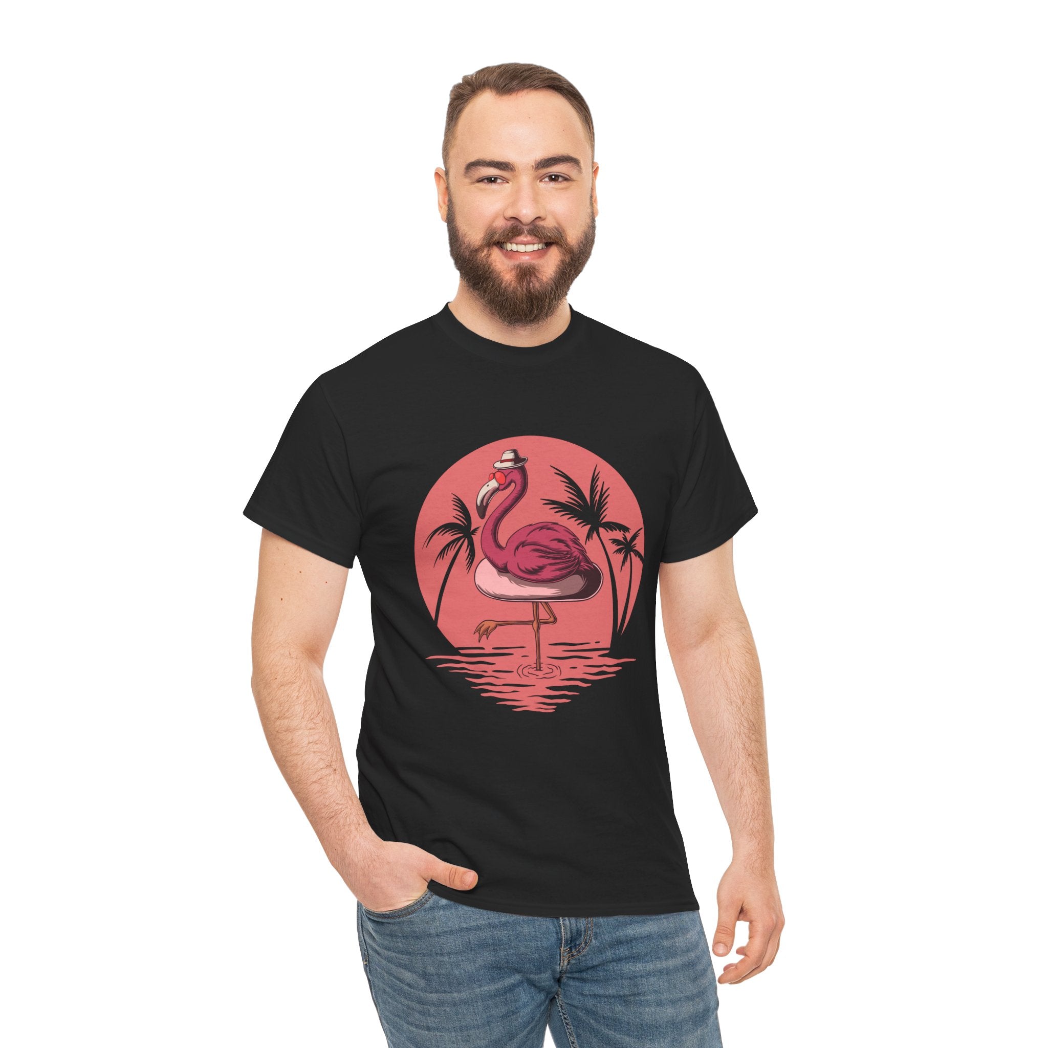 Flamingo With Glasses Summer Retro Unisex Graphic Novelty T-Shirt