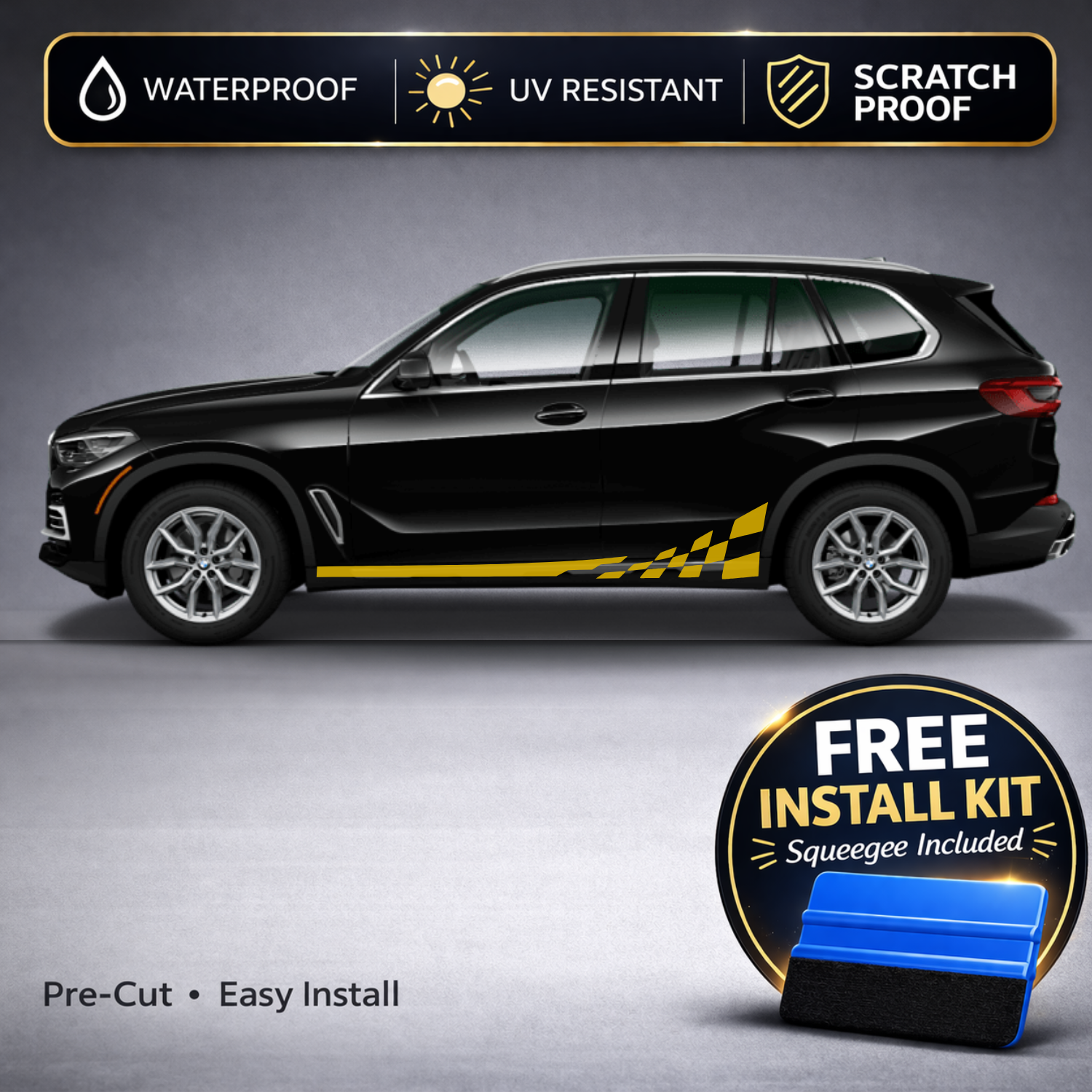 BMW X5 Checkered Rocker Stripe Decals - Racing Stripe Kit Set of 2 (G05, 2019-Present)