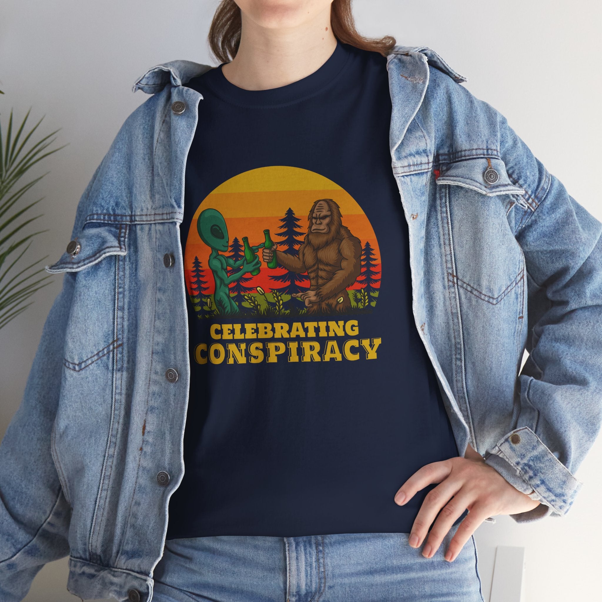 Funny Bigfoot Sasquatch Alien Conspiracy Outdoor Camping Sunset Unisex T-Shirt