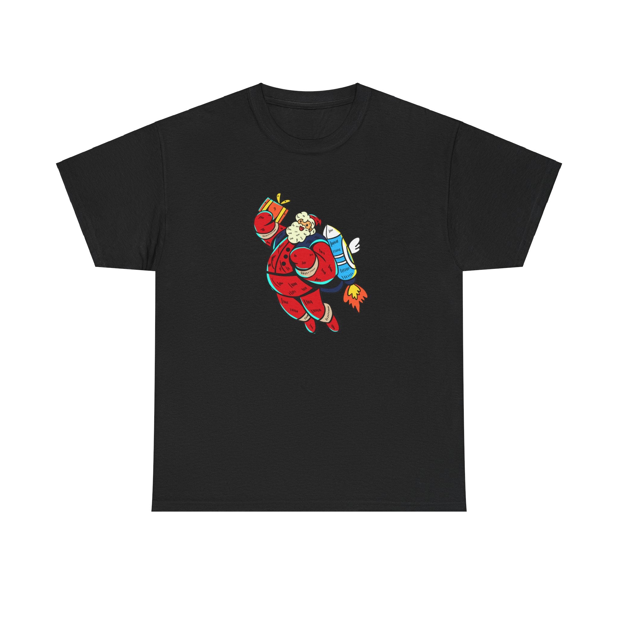 Santa Rocket Christmas Winter Holiday Unisex Heavy Cotton Tee