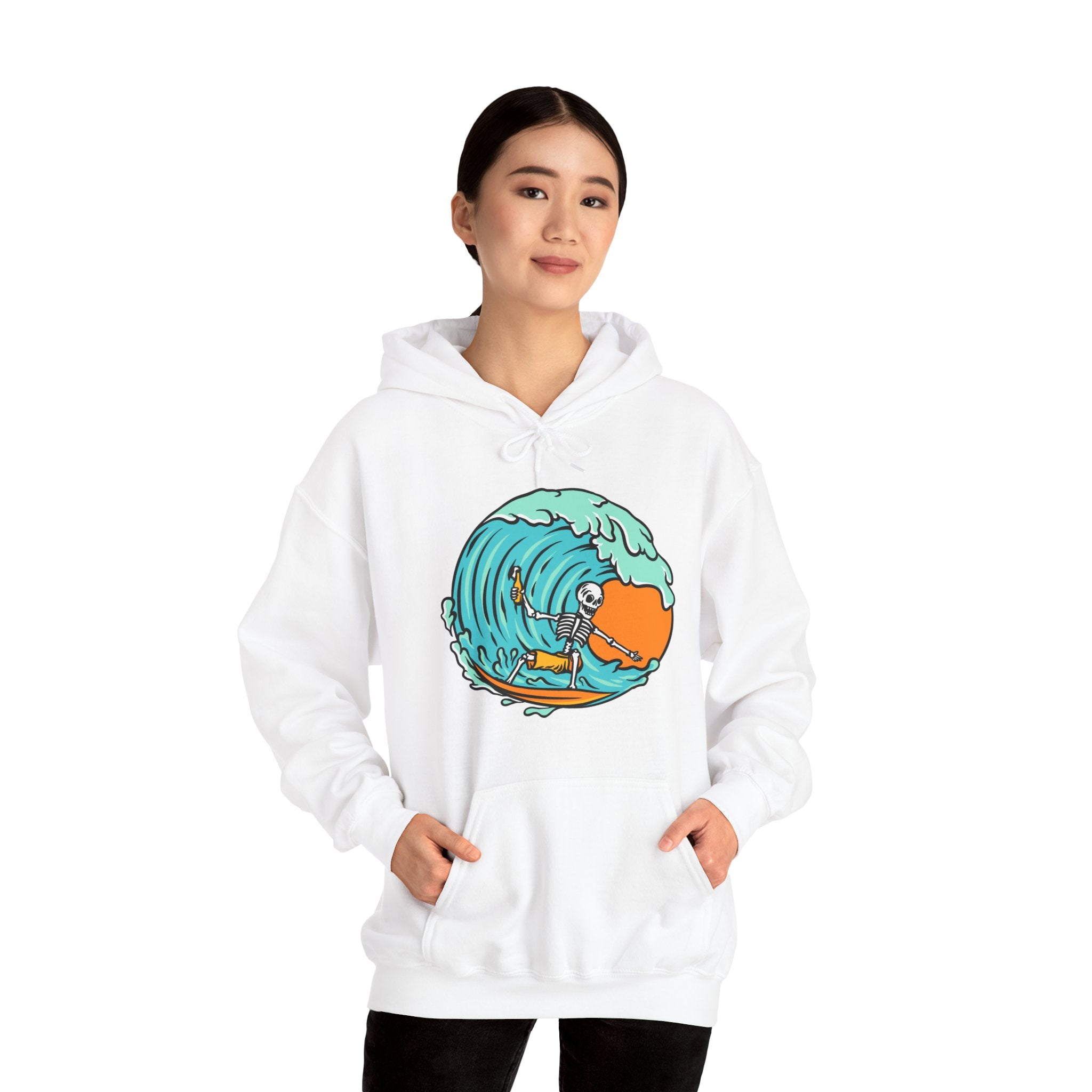 Surfing Skeleton Surfing Ocean Unisex Graphic Novelty Hoodie