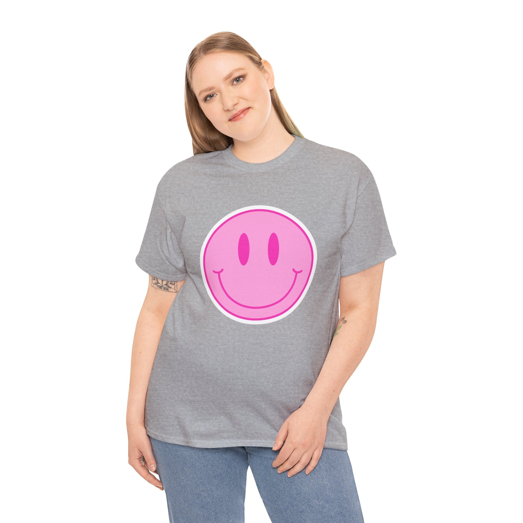 Cute Smile Face Retro Pink Unisex Graphic Novelty Shirt Tee