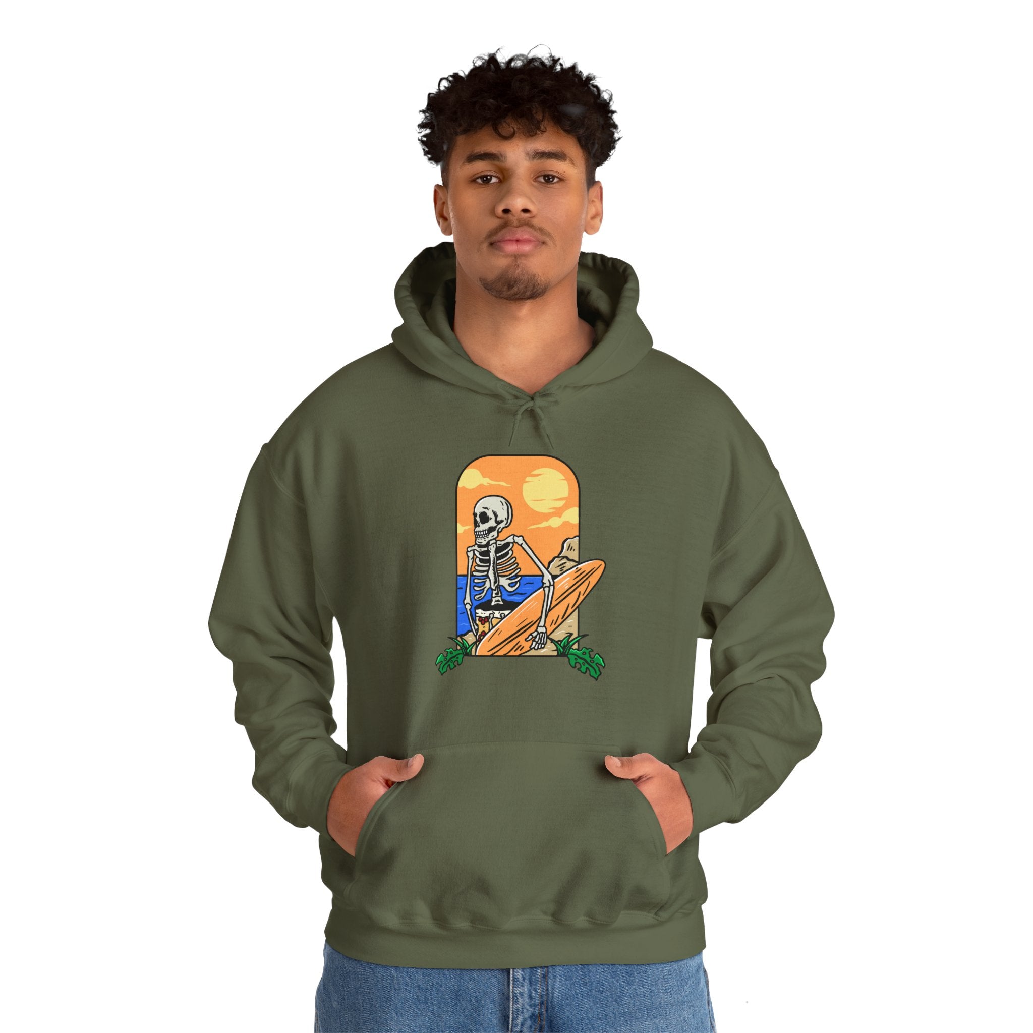 Surfing Skeleton Beach Unisex Graphic Novelty Hoodie