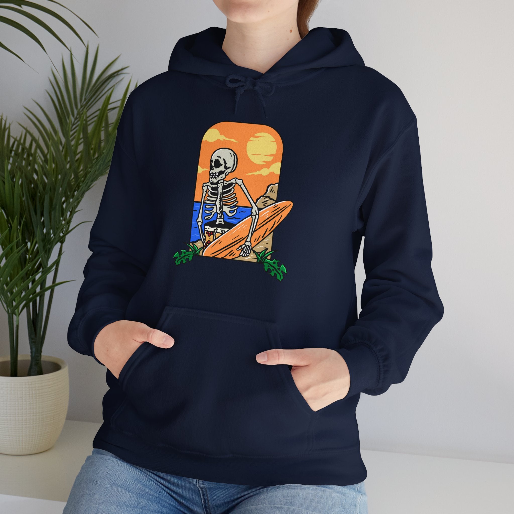 Surfing Skeleton Beach Unisex Graphic Novelty Hoodie