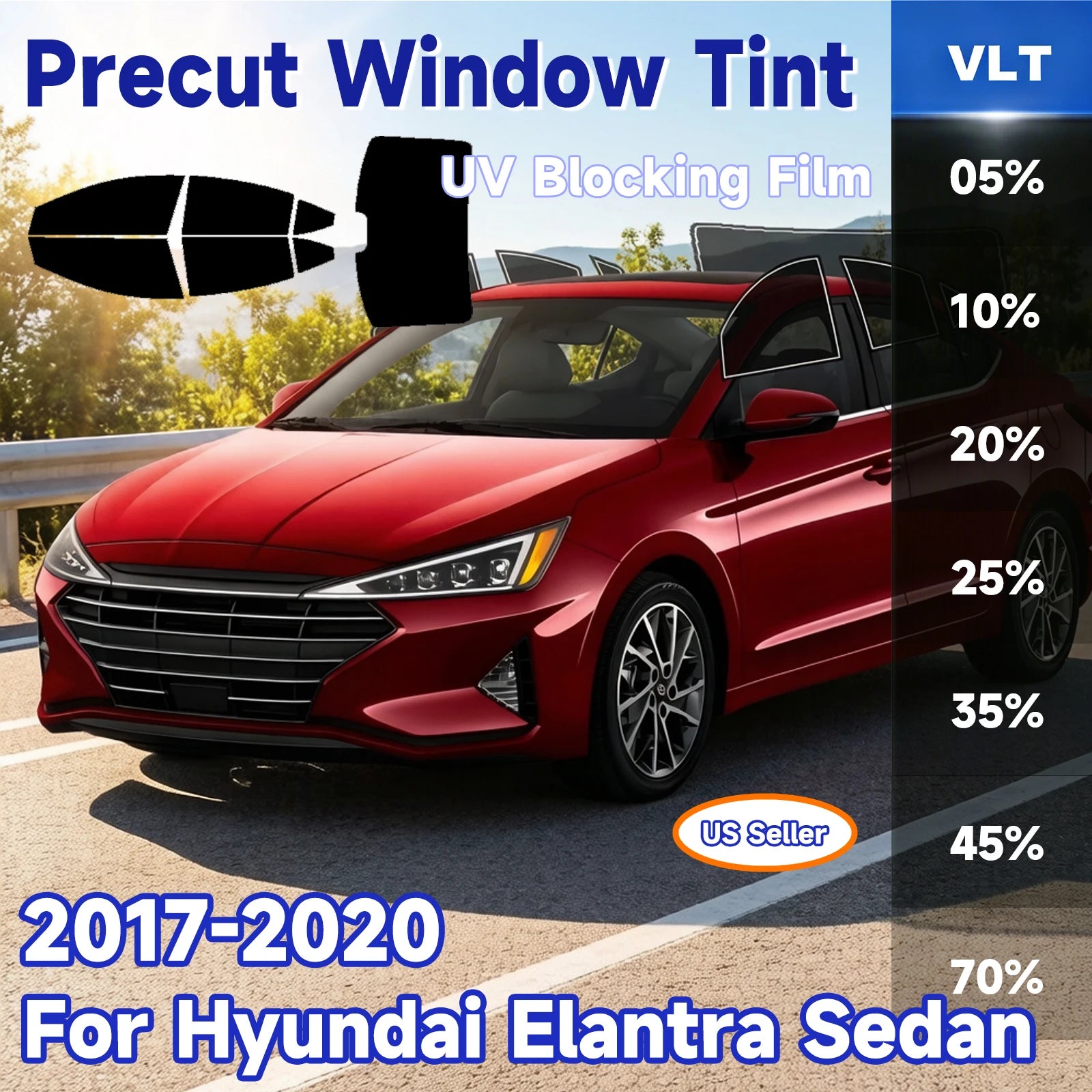 Precut Window Tint Kit for Hyundai Elantra Sedan (2017–2020) | UV Block & Privacy Film
