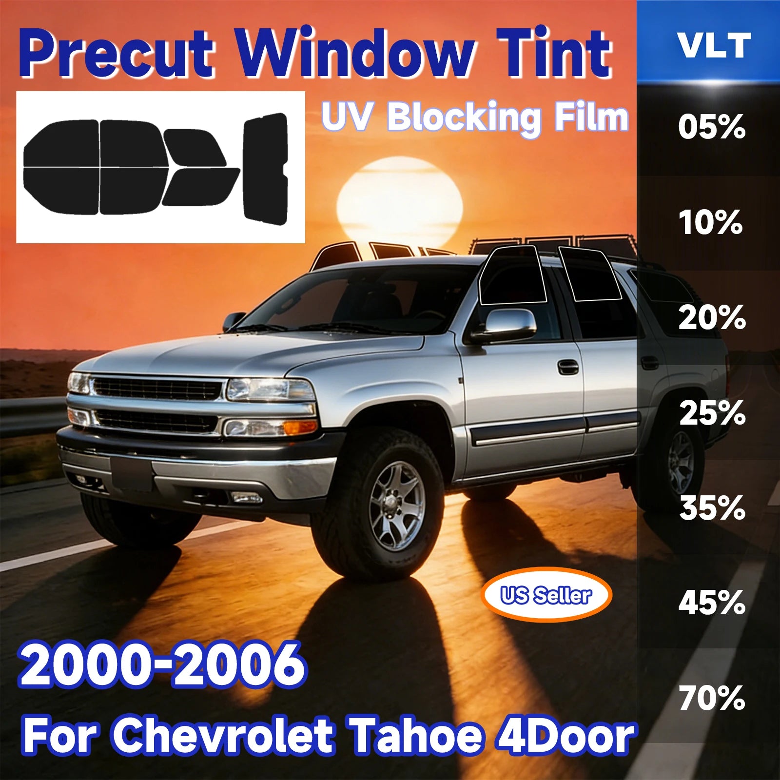 Precut Window Tint Kit for Chevrolet Tahoe 4-Door (2000–2006) | UV-IR Block & Privacy Film