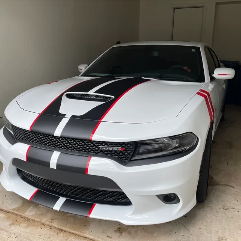 Vinyl Die-Cut Rally Stripe Decals - Waterproof Hood, Roof, and Trunk Stickers for Dodge Challenger