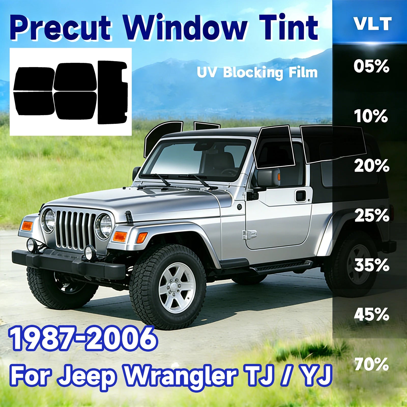 Precut Window Tint Kit for Jeep Wrangler TJ / YJ (1987–2006) | UV Block & Privacy Film